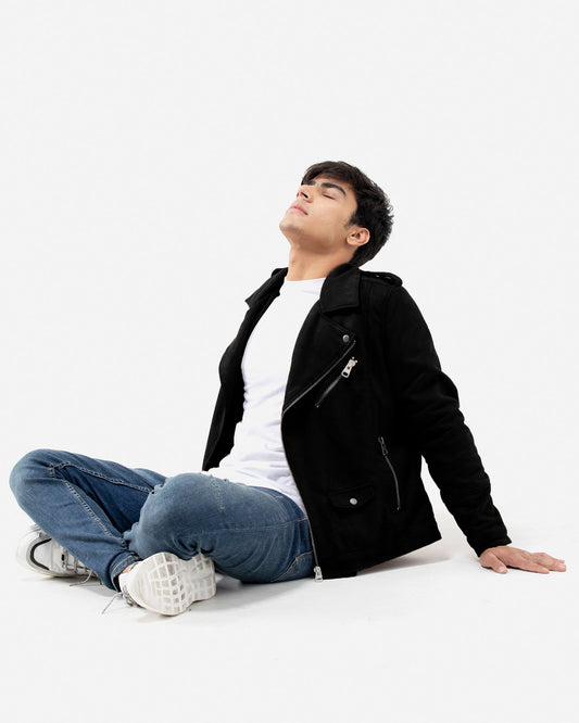 Faux Suede Jacket with Lapel Collar