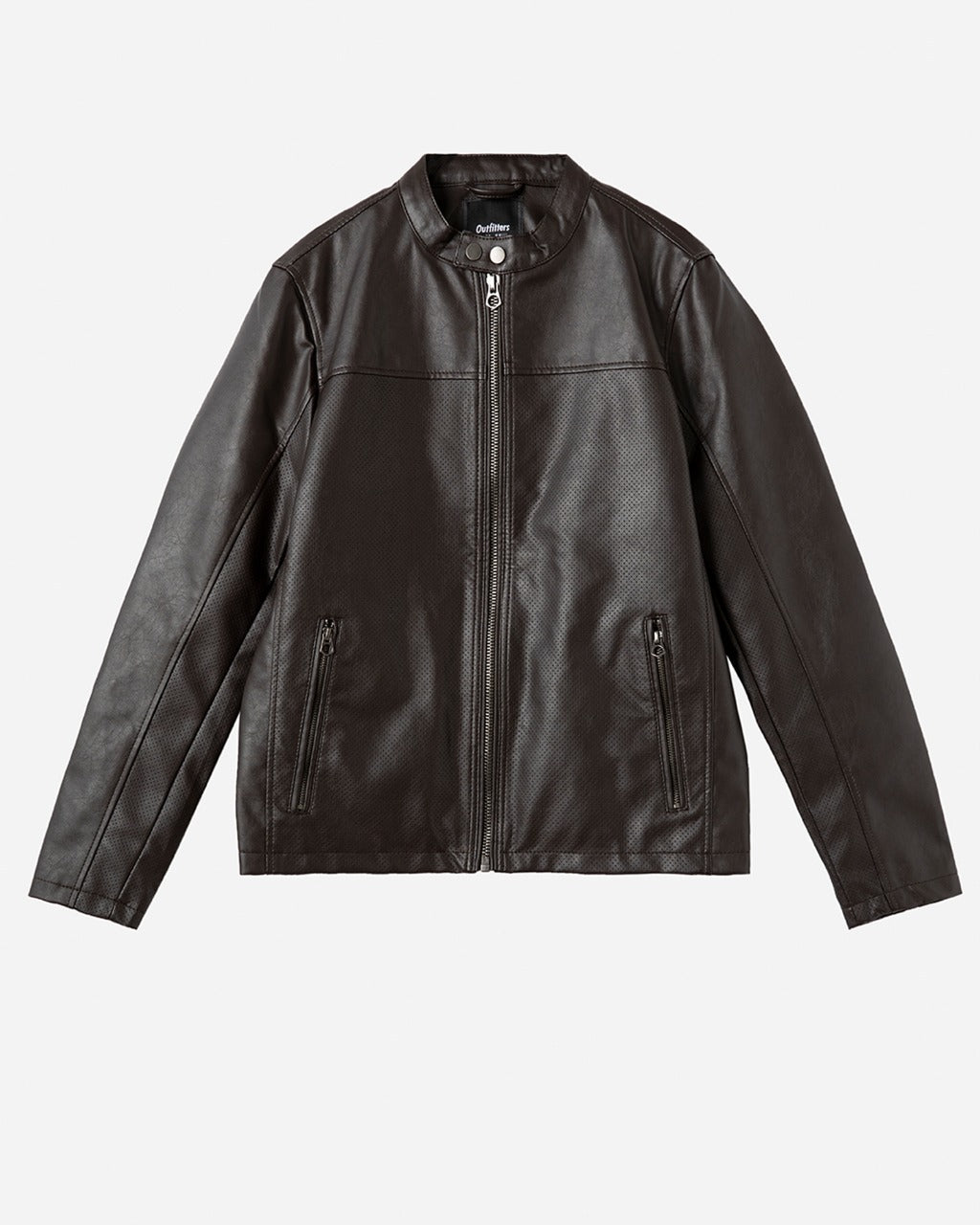 Band Collar Perforated Biker Jacket