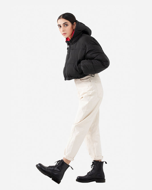Cropped Puffer Jacket with Hood
