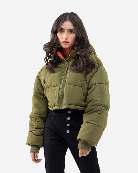 Cropped Puffer Jacket with Hood