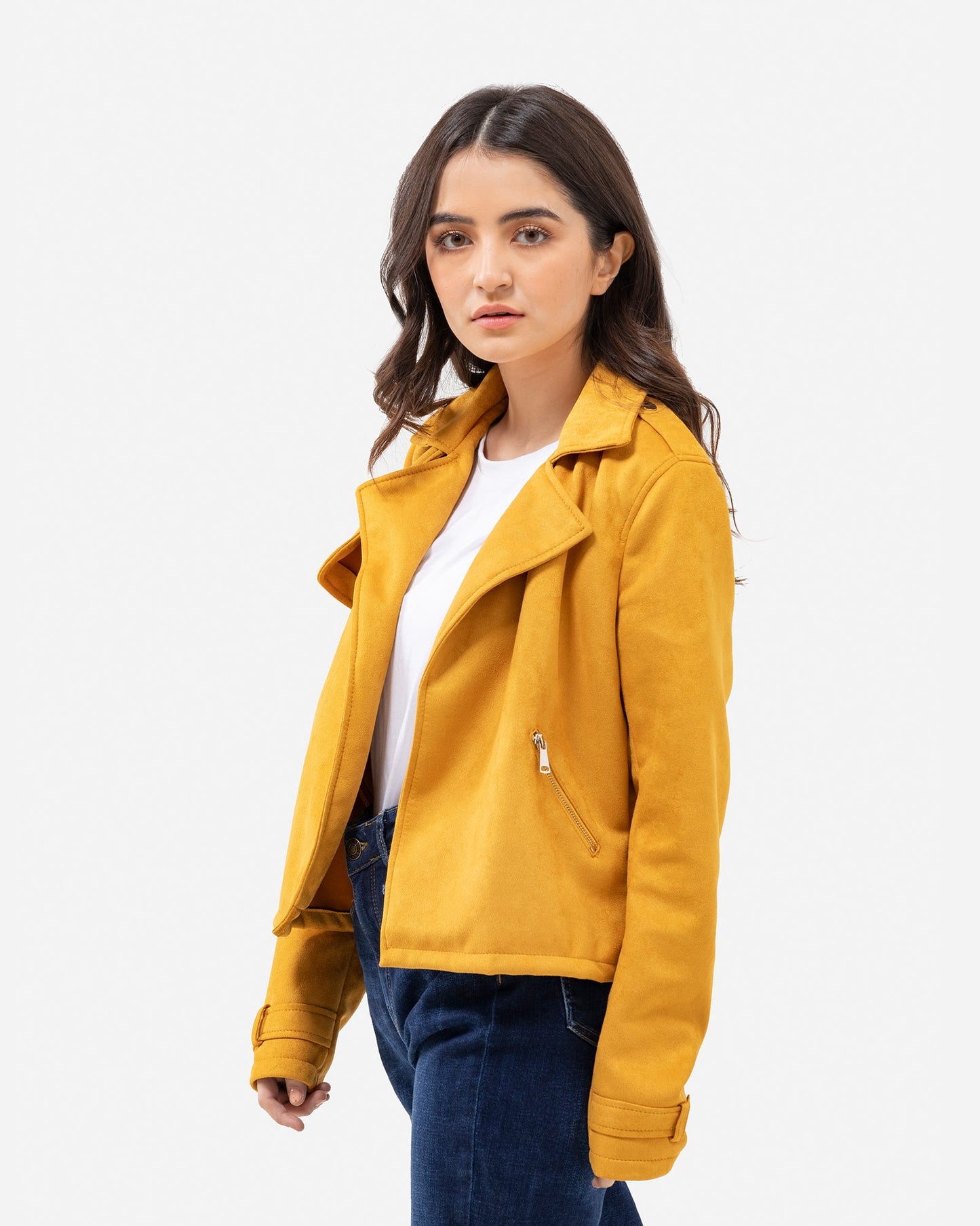 Faux Suede Jacket with Notch Collar