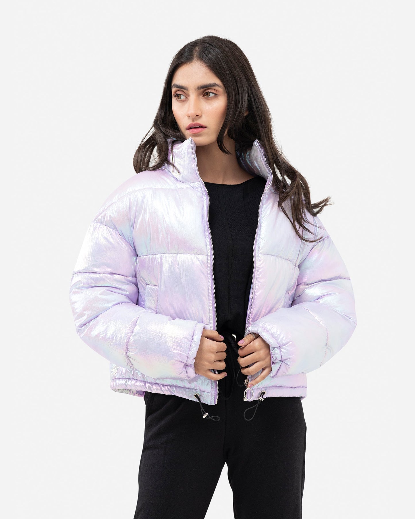 Iridescent Metallic Puffer Jacket