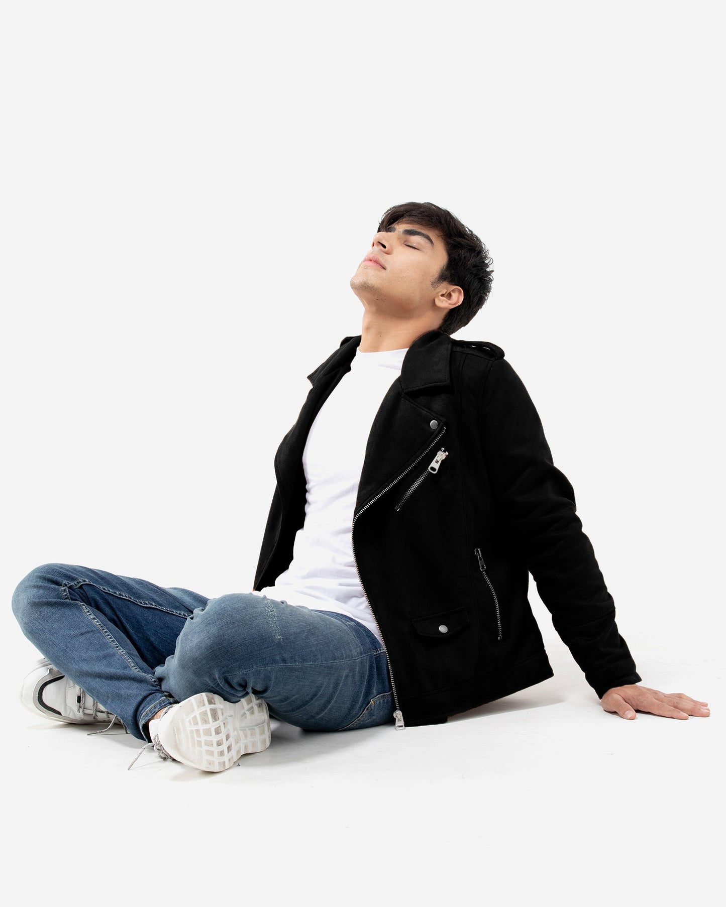 Faux Suede Jacket with Lapel Collar