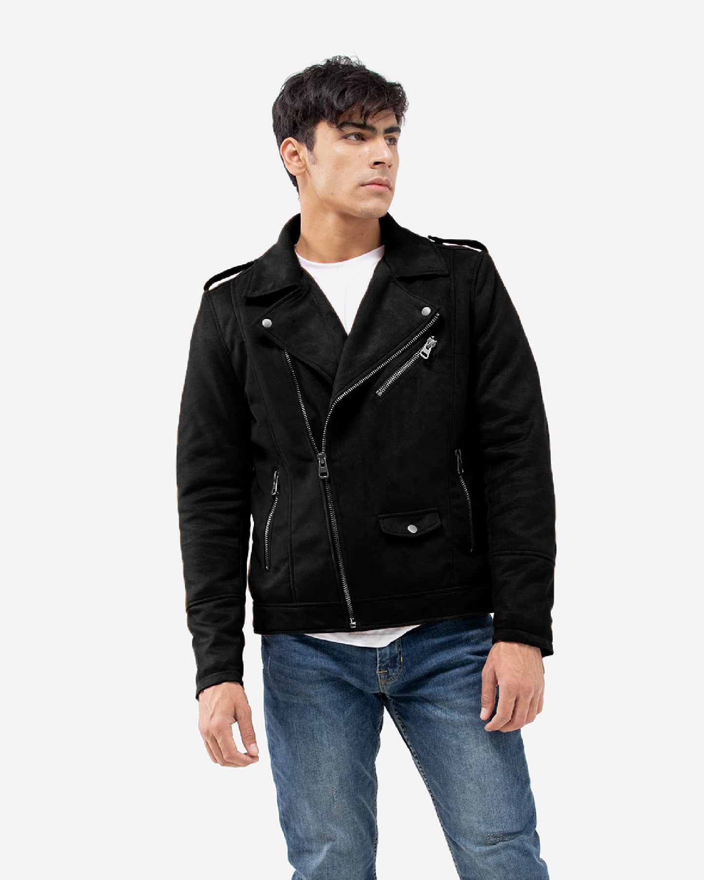 Faux Suede Jacket with Lapel Collar