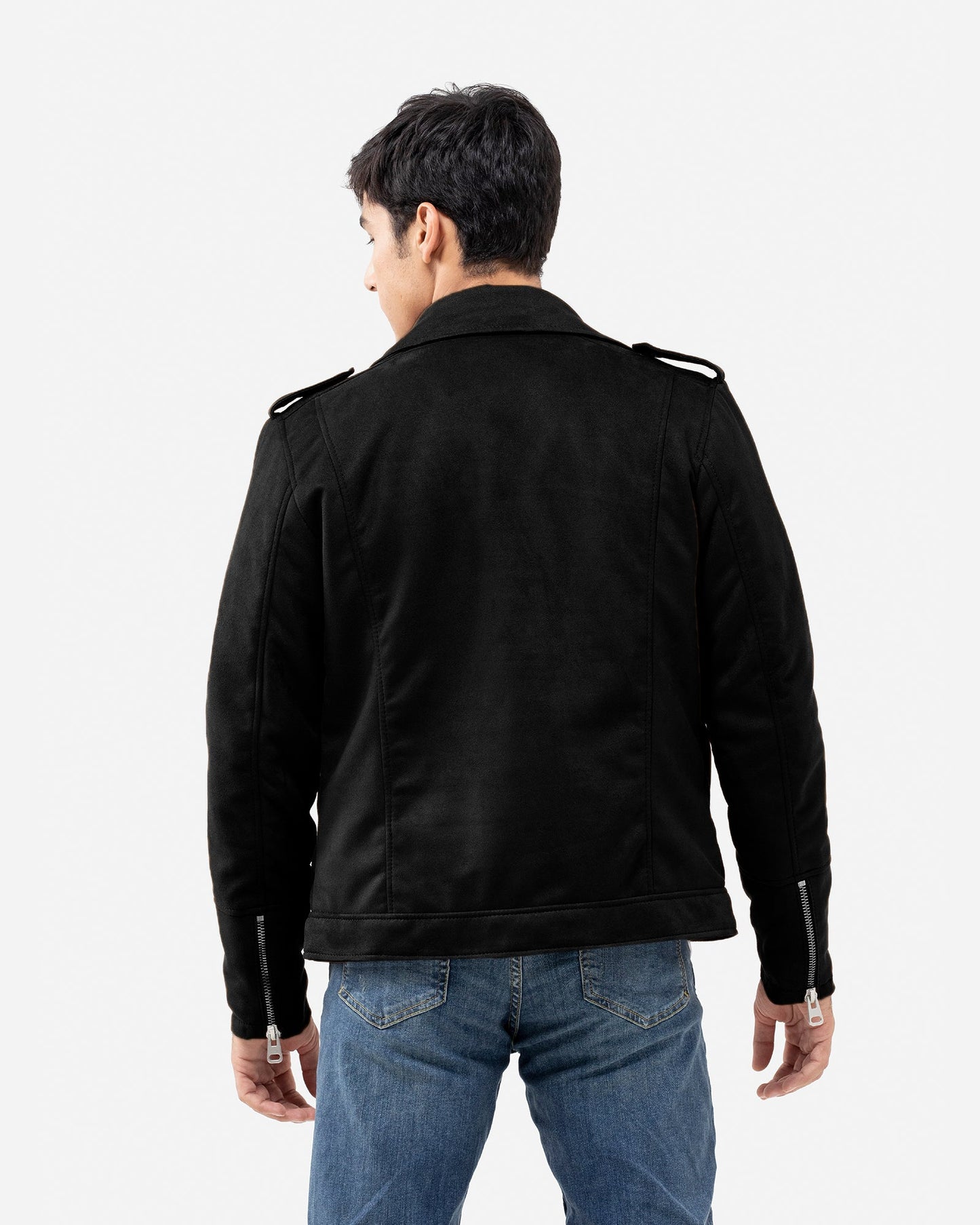 Faux Suede Jacket with Lapel Collar