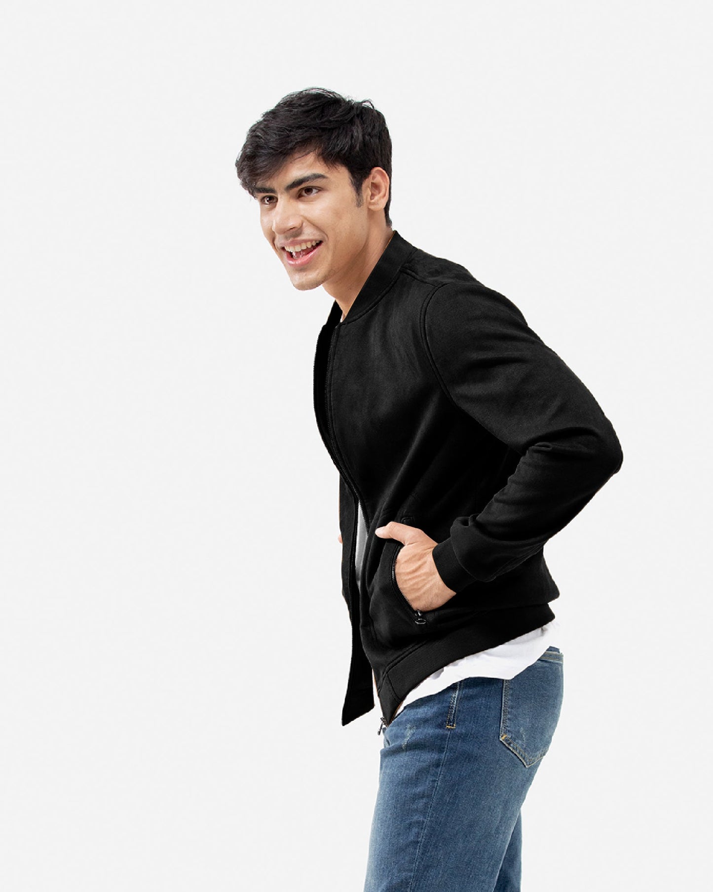 Faux Suede Jacket with Lapel Collar