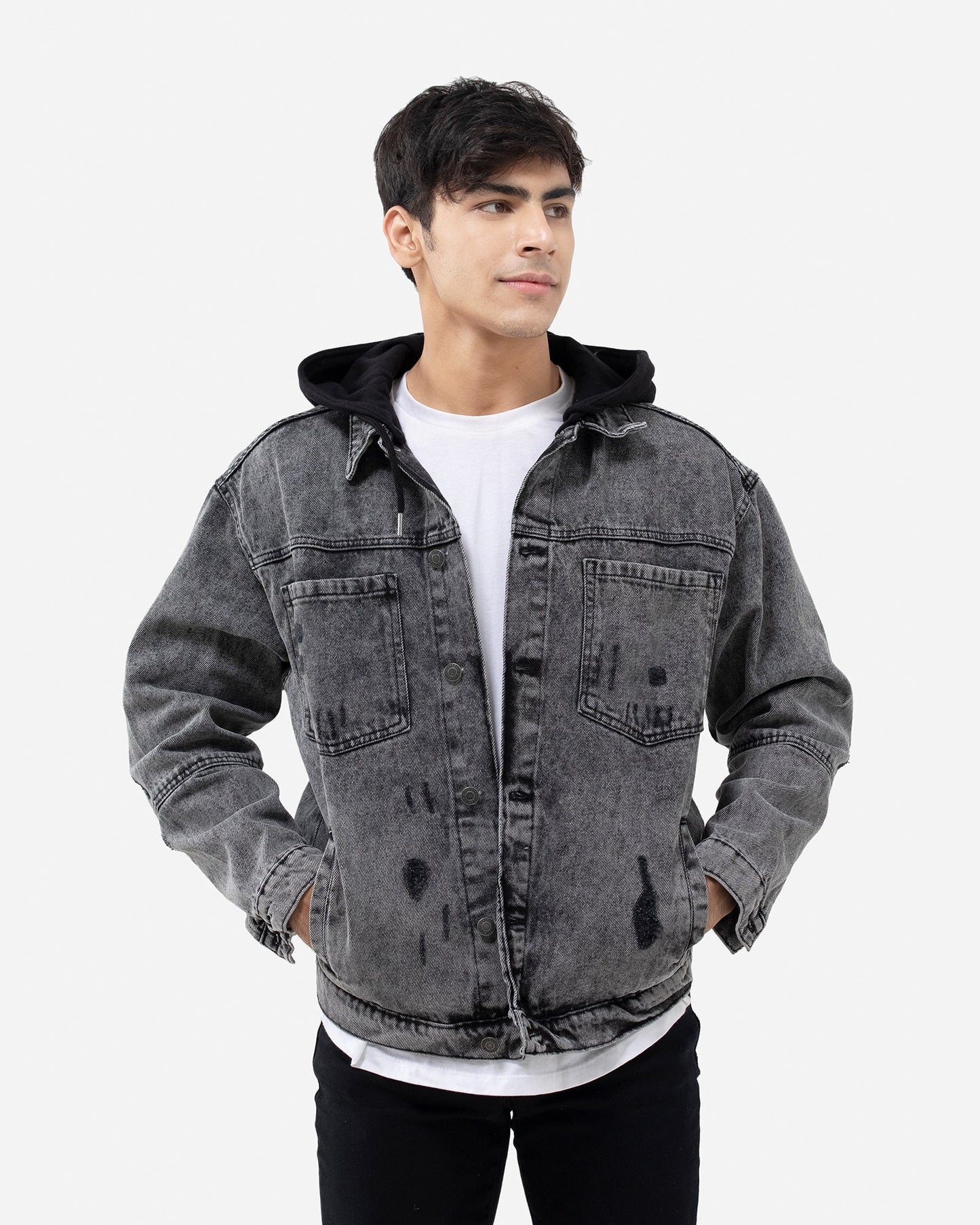 Denim Trucker with Jersey Hood