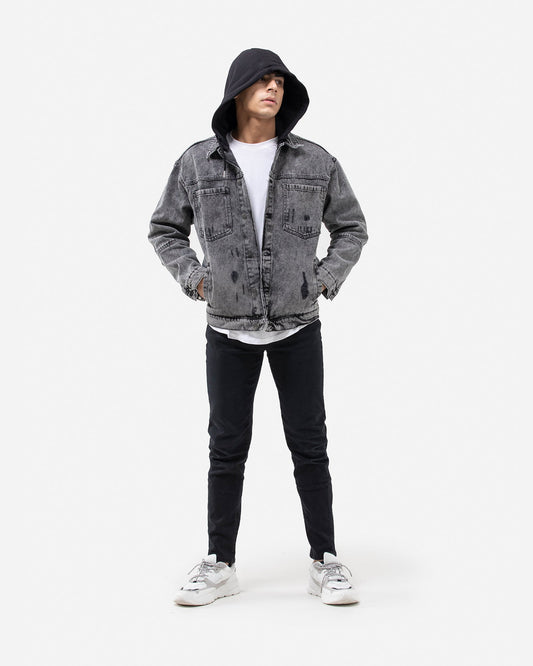 Denim Trucker with Jersey Hood