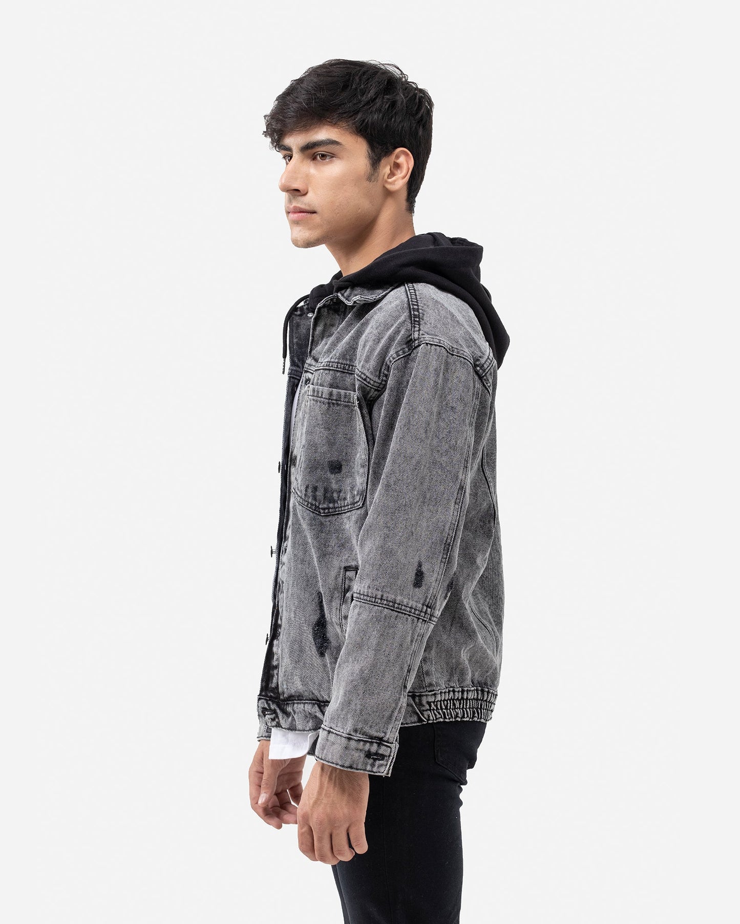 Denim Trucker with Jersey Hood