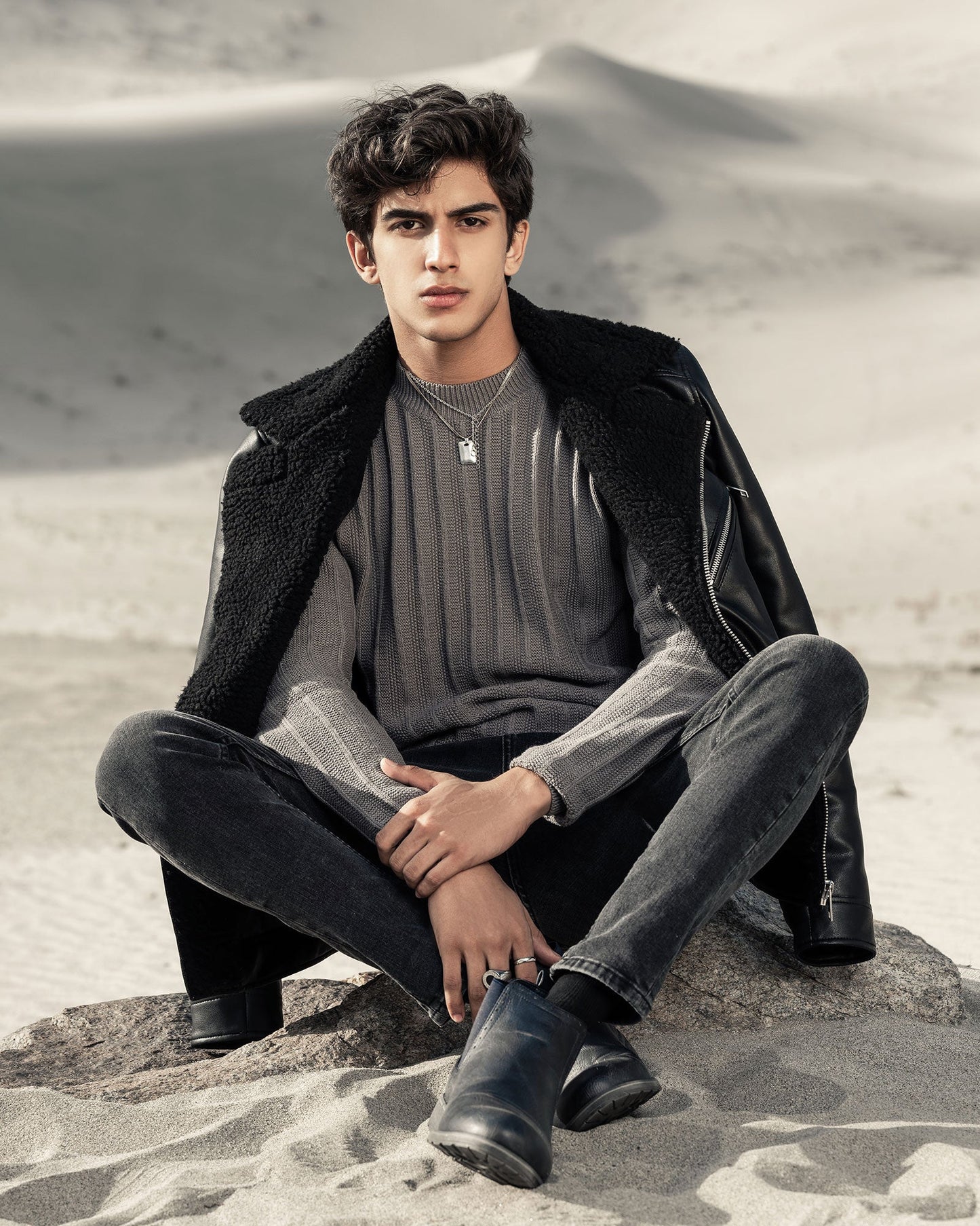 Leather Biker with Fur Lapel