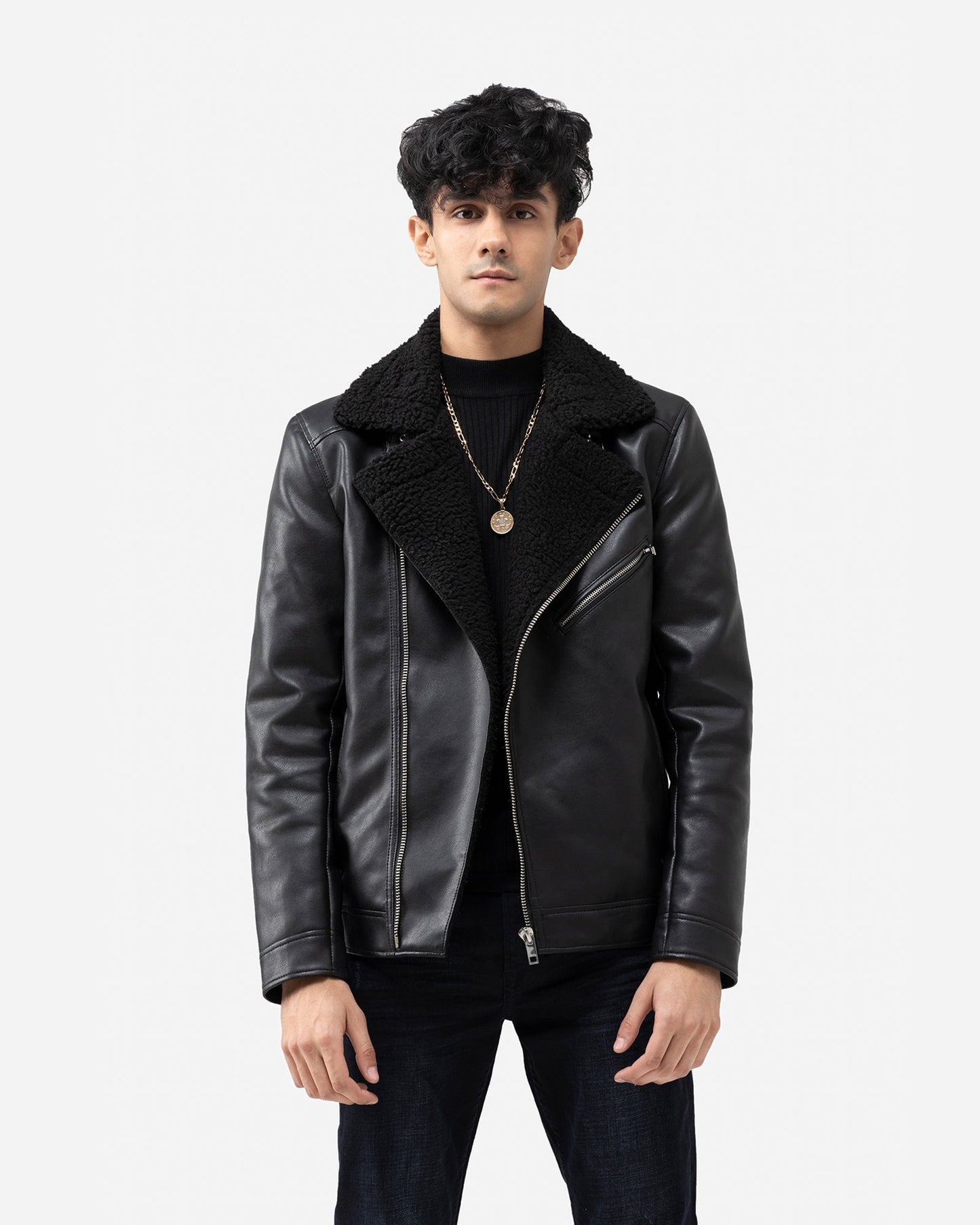 Leather Biker with Fur Lapel