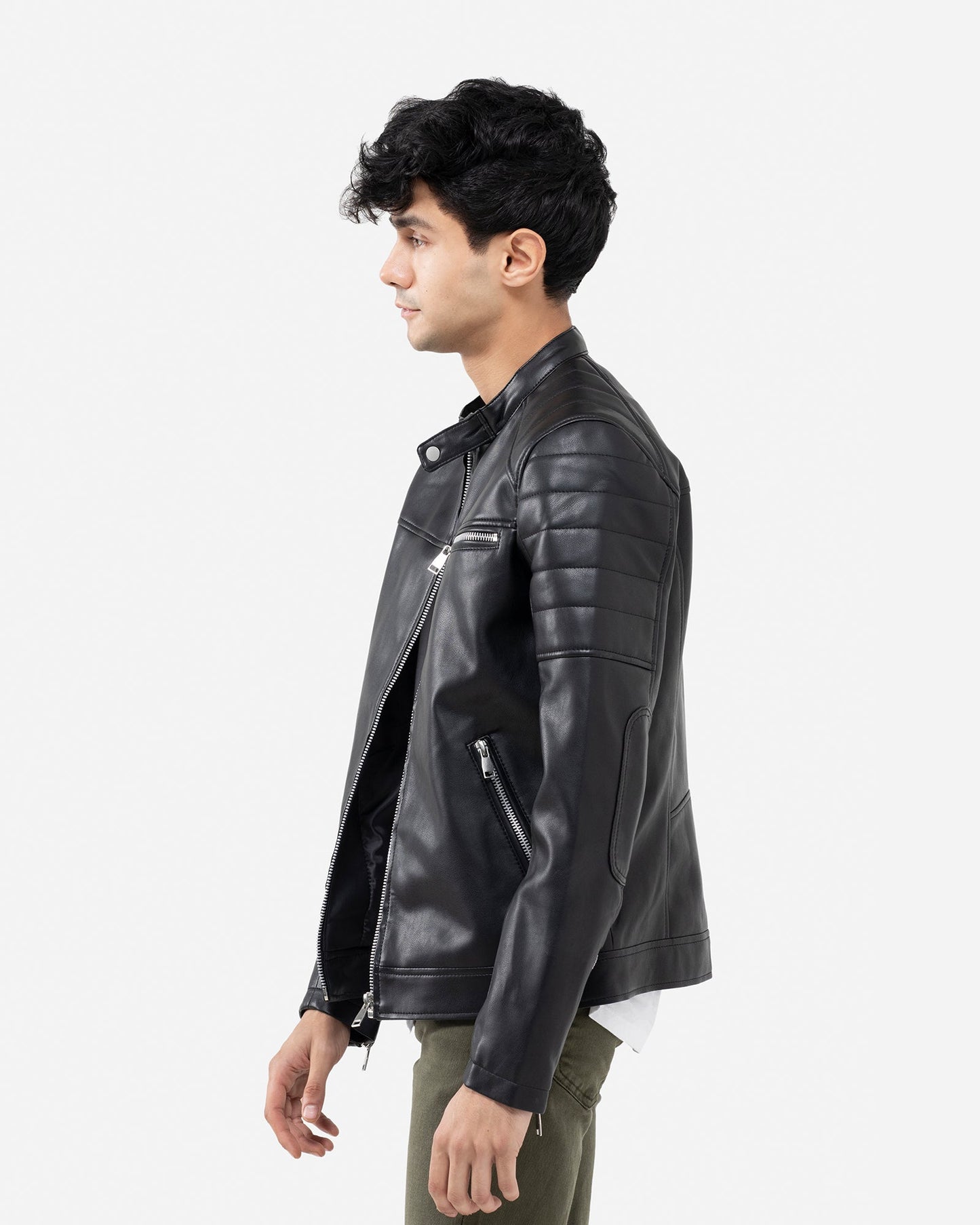 Band Collar Biker with Shoulder Detail