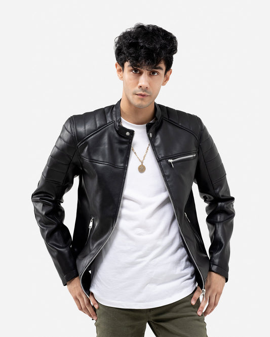 Band Collar Biker with Shoulder Detail