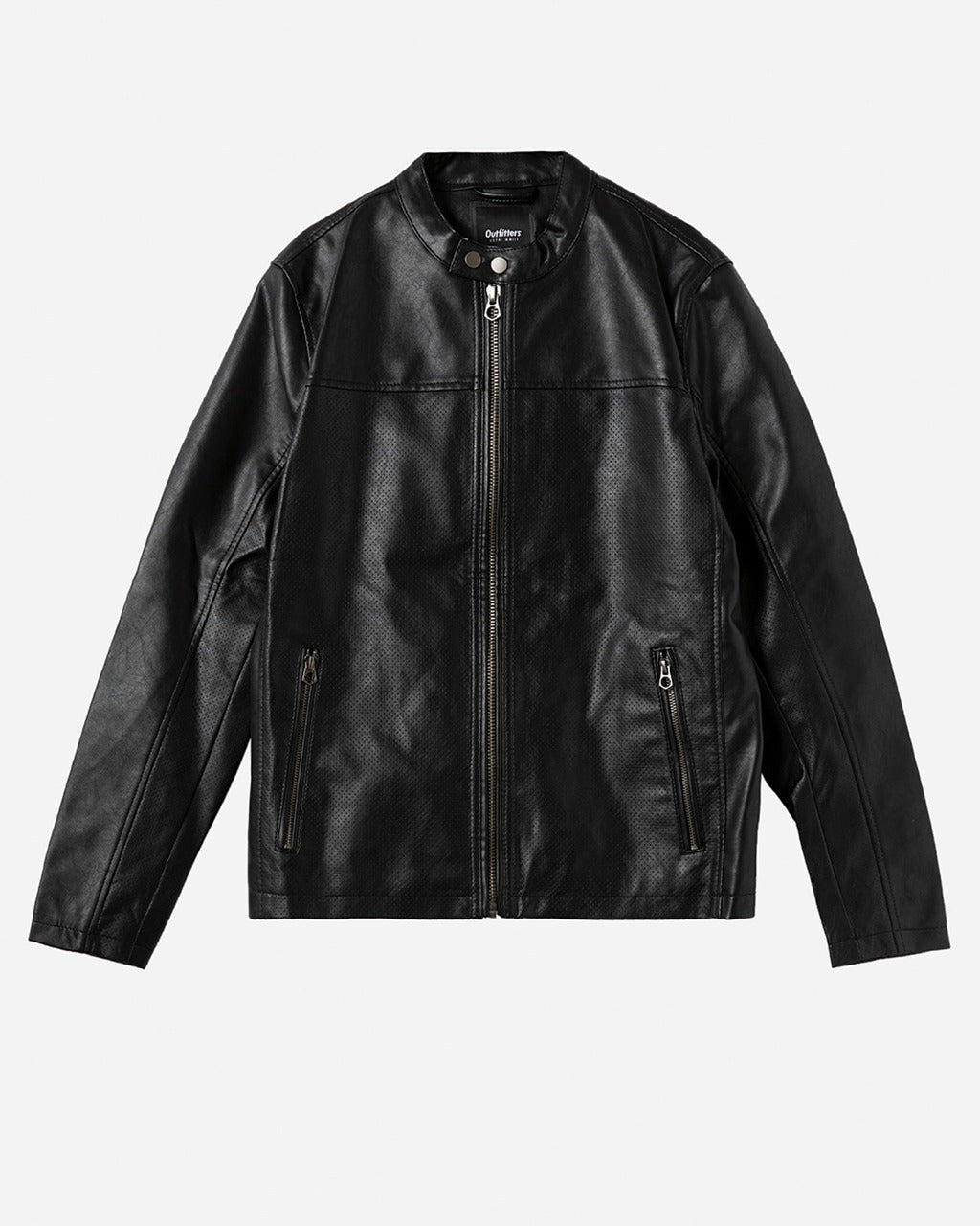 Band Collar Perforated Biker Jacket