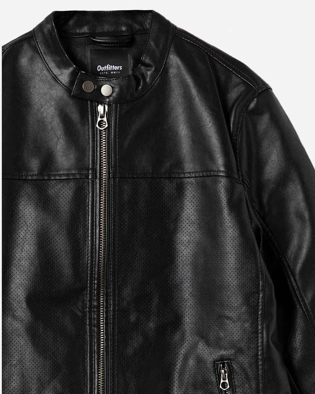 Band Collar Perforated Biker Jacket