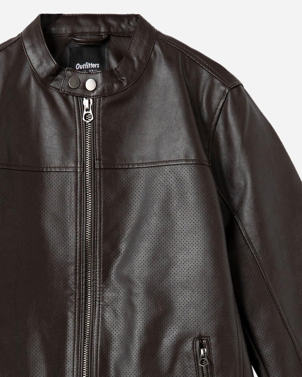 Band Collar Perforated Biker Jacket