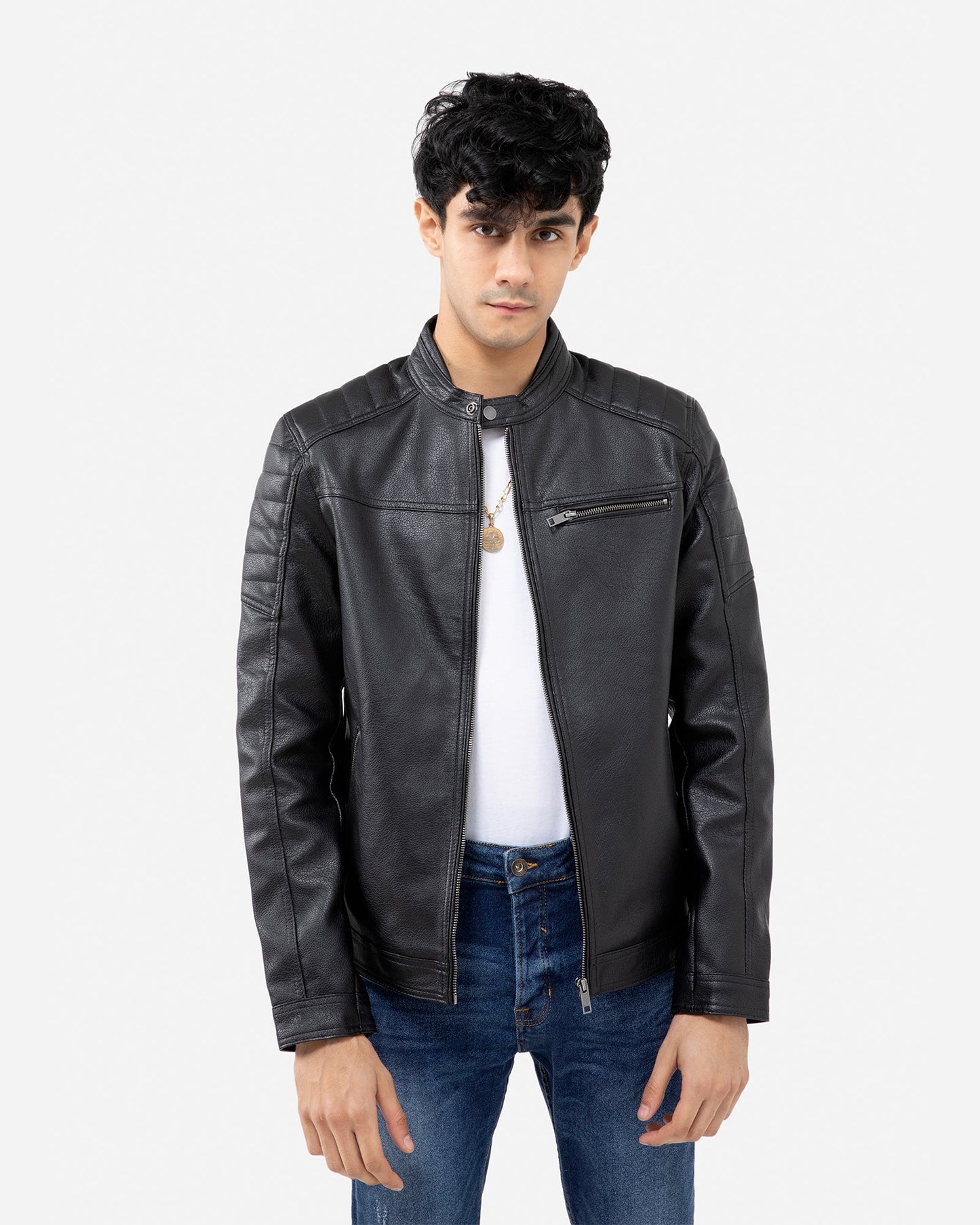 Textured Biker with Band Collar