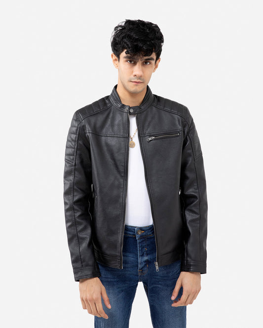 Textured Biker with Band Collar