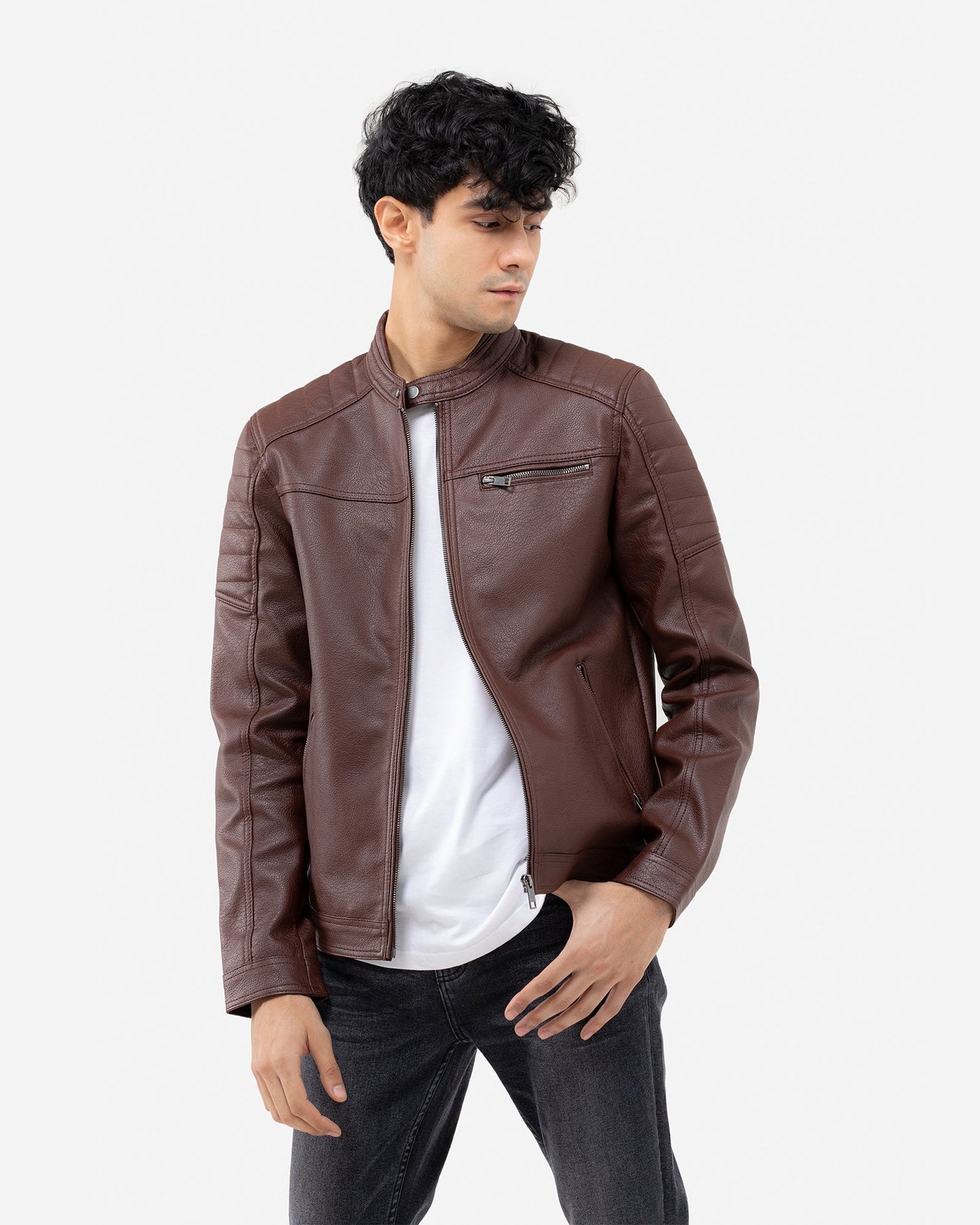 Textured Biker with Band Collar