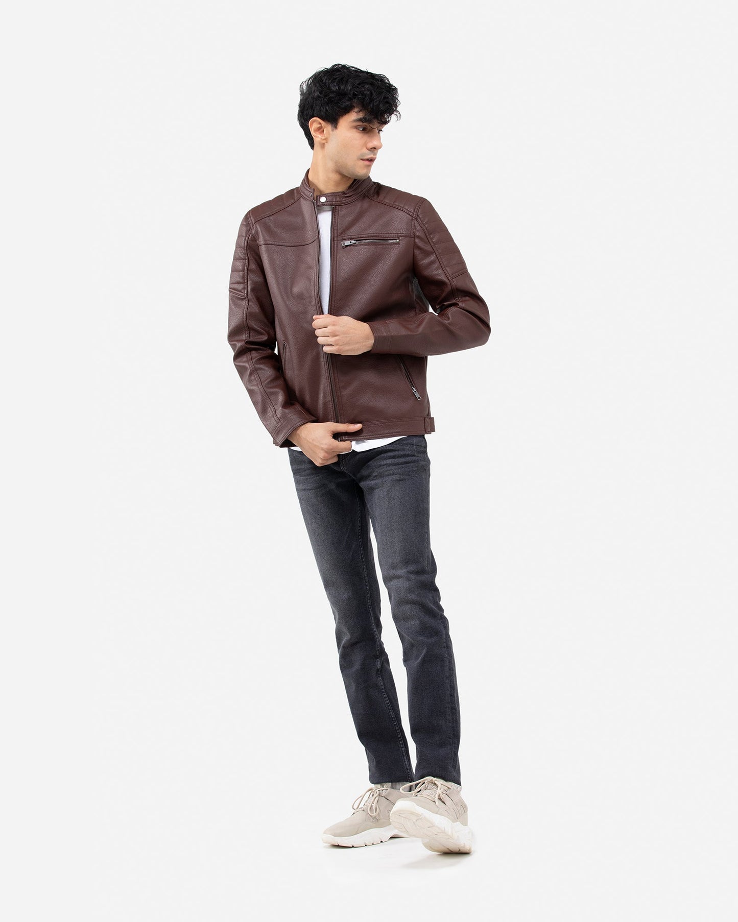 Textured Biker with Band Collar