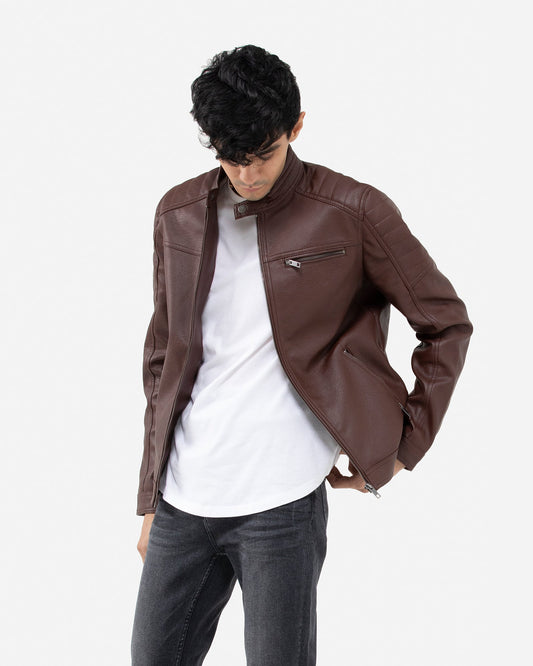 Textured Biker with Band Collar