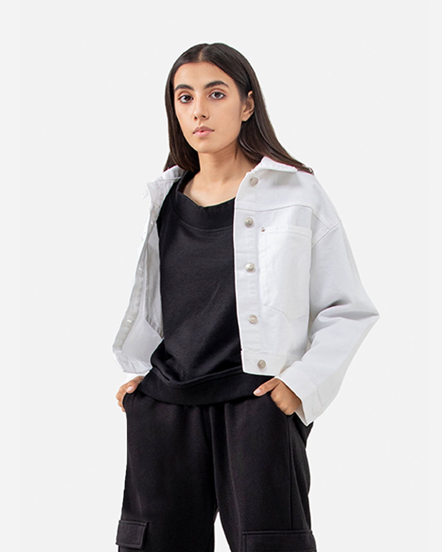 Cropped Trucker with Patch Pockets