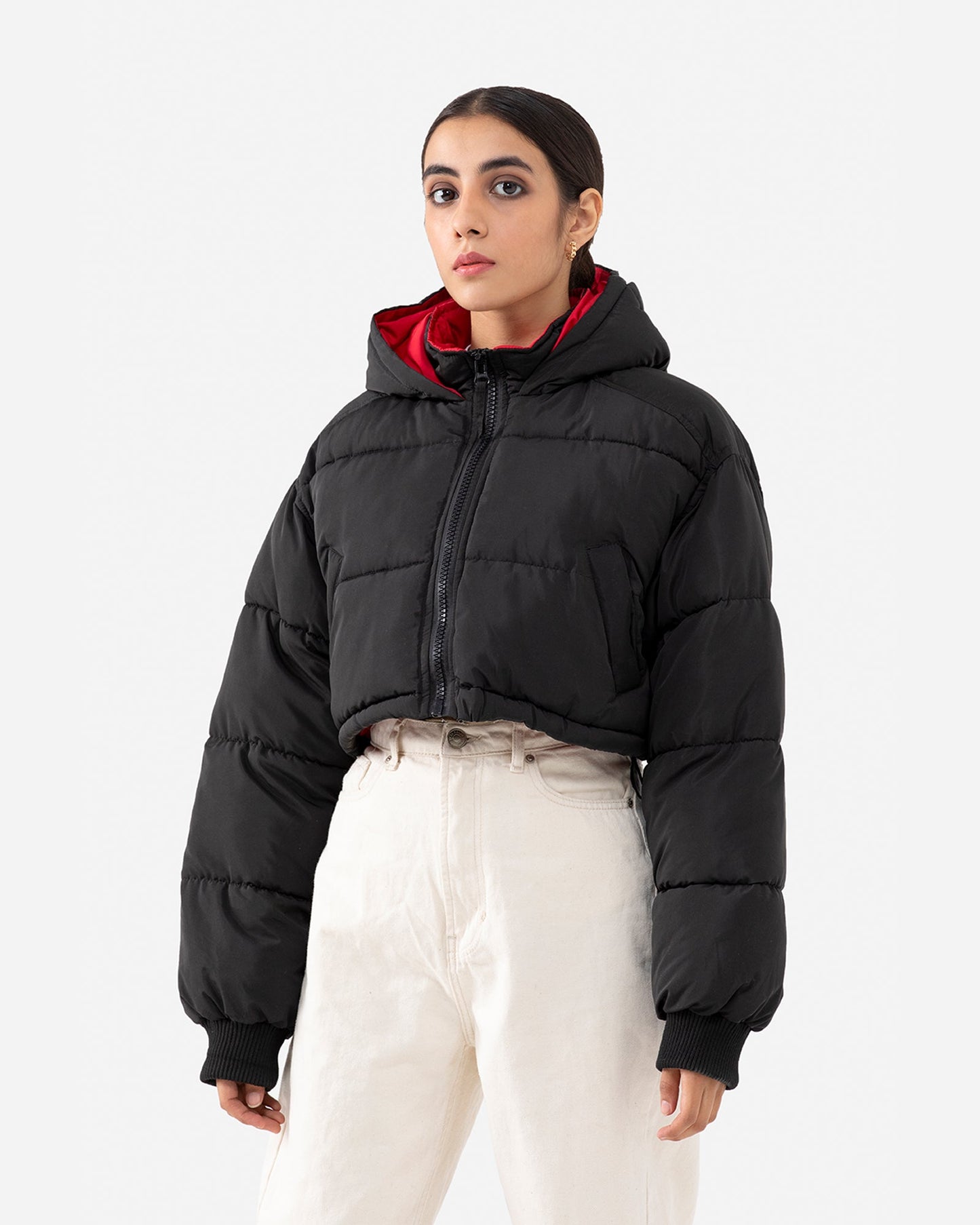 Cropped Puffer Jacket with Hood