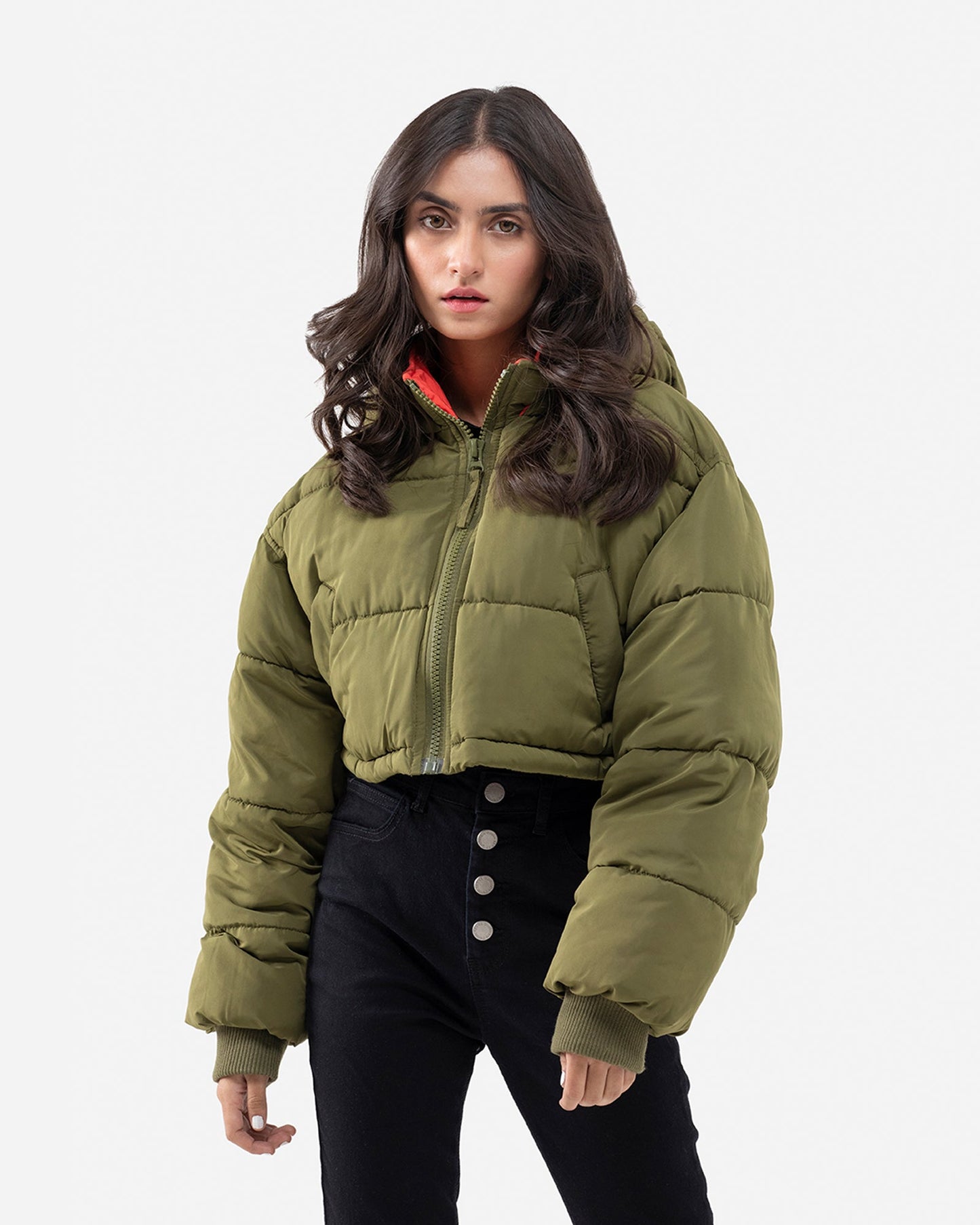 Cropped Puffer Jacket with Hood