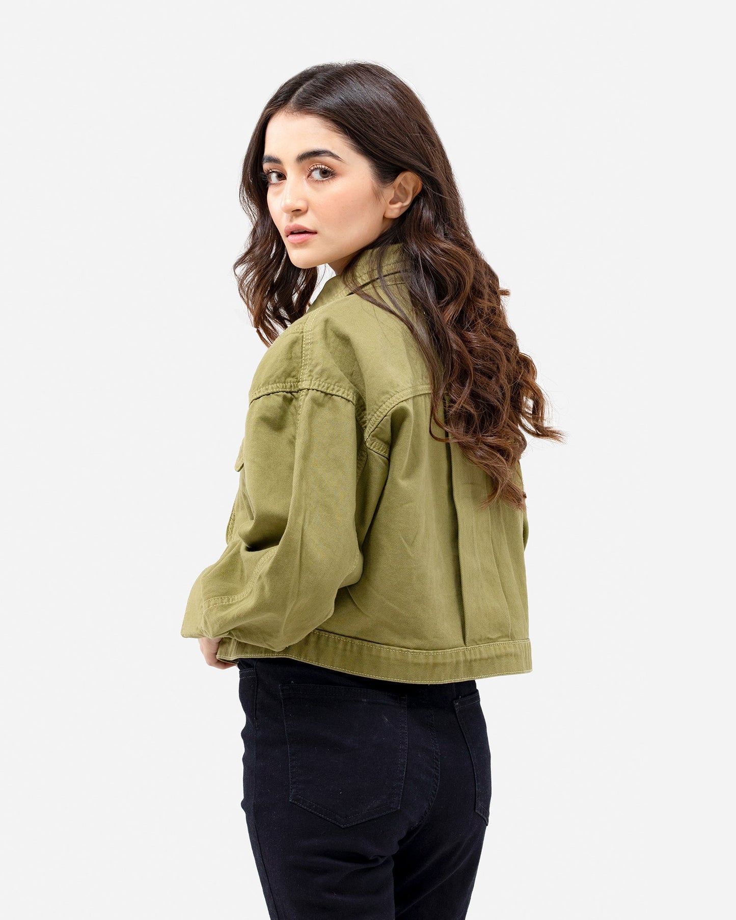 Non-Denim Cropped Trucker with Patch Pockets