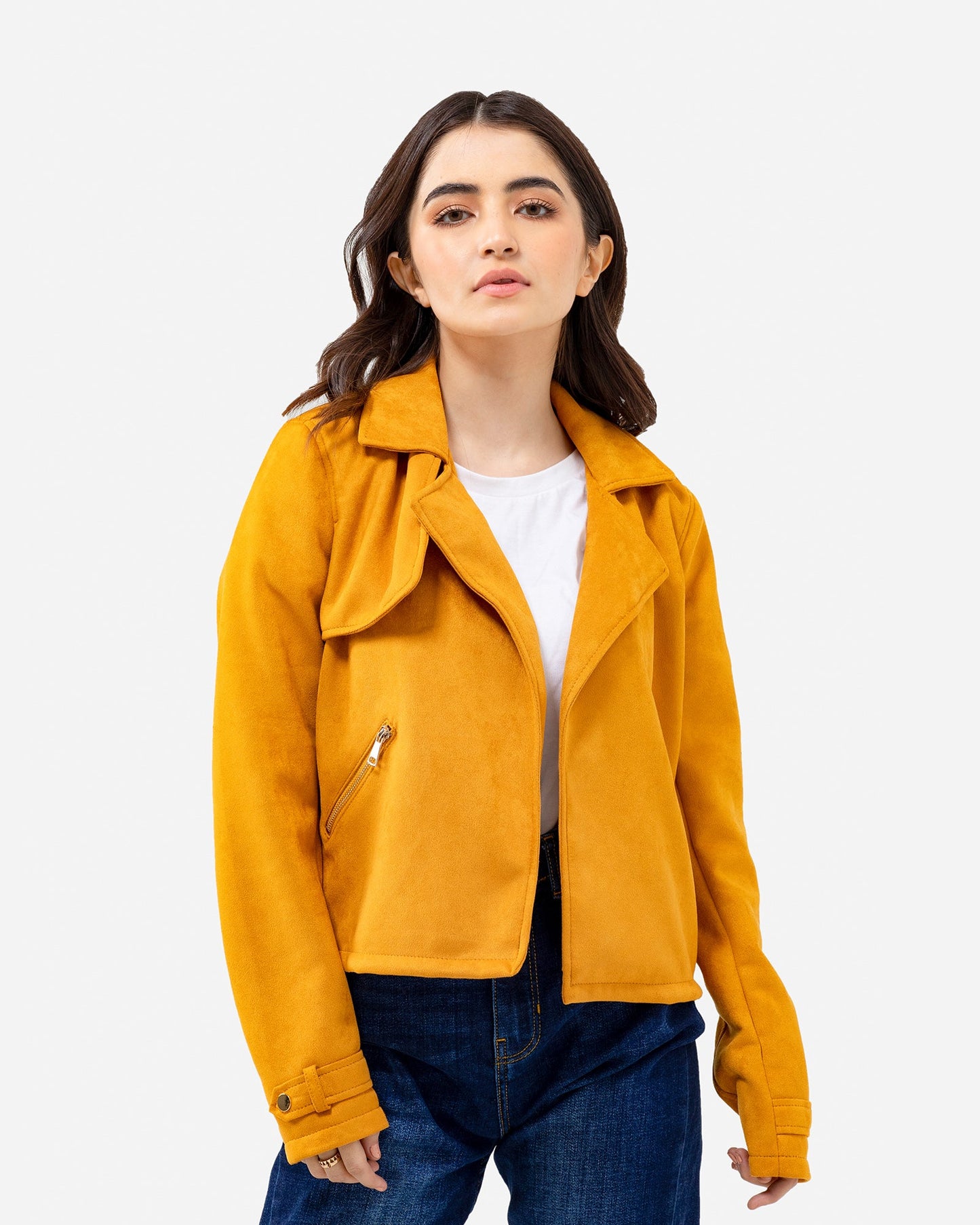 Faux Suede Jacket with Notch Collar