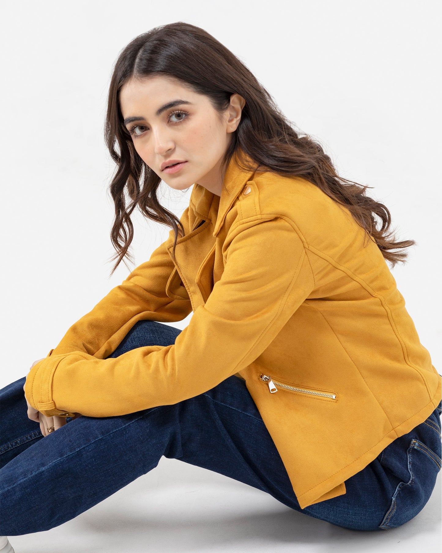 Faux Suede Jacket with Notch Collar