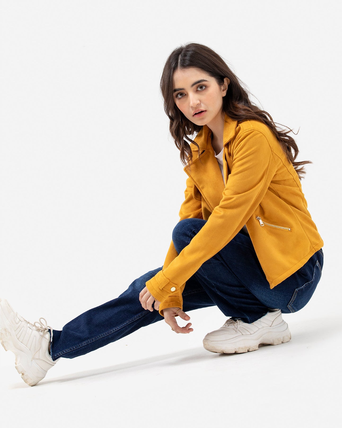 Faux Suede Jacket with Notch Collar