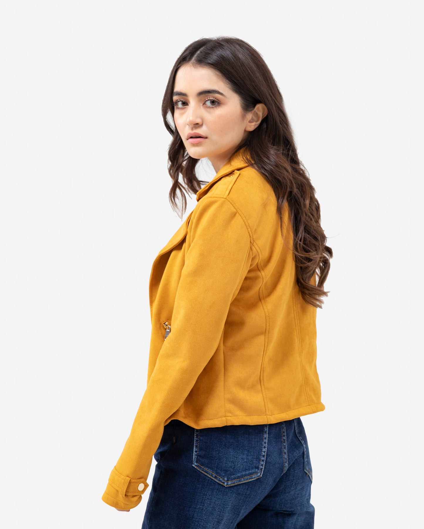 Faux Suede Jacket with Notch Collar