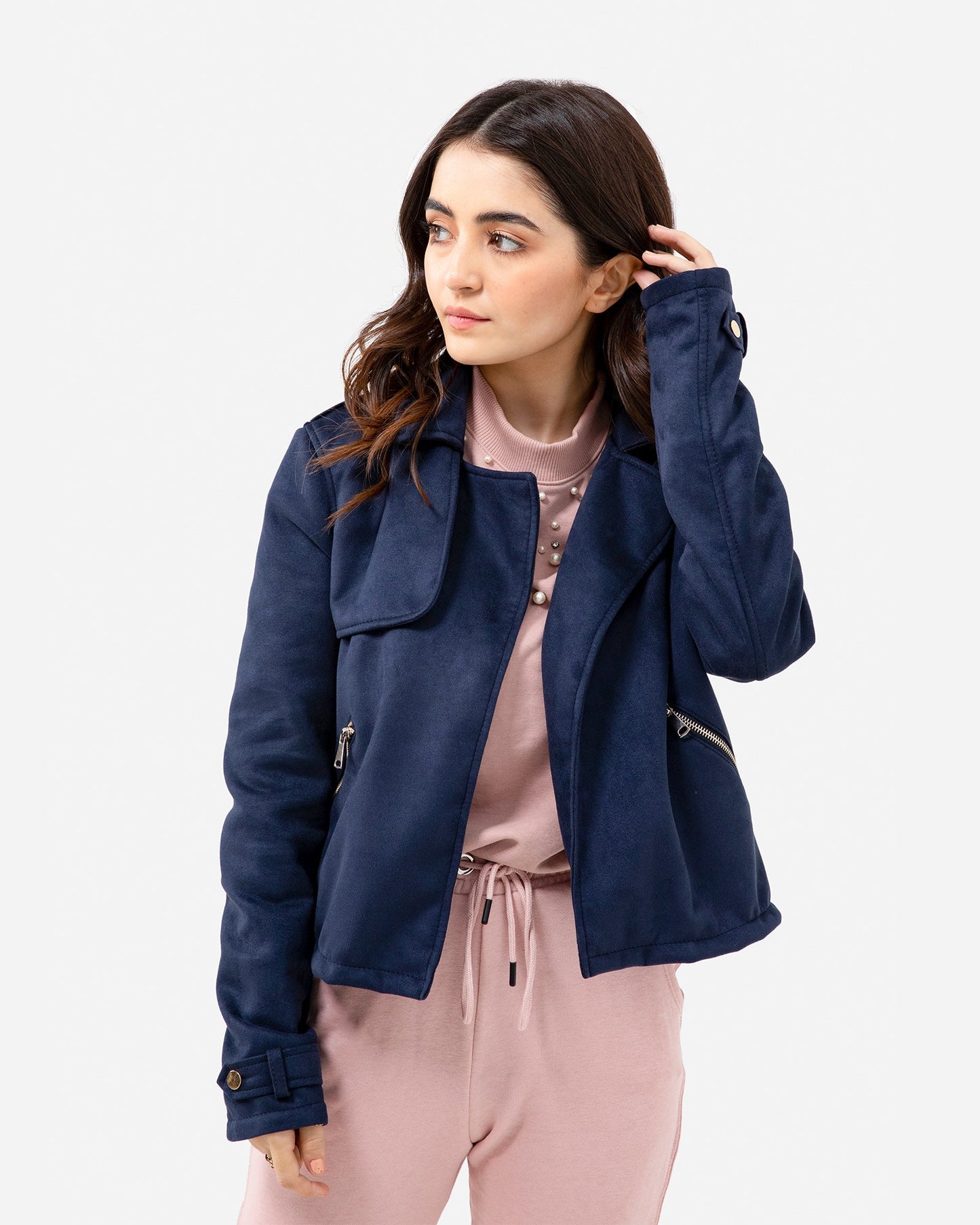 Faux Suede Jacket with Notch Collar