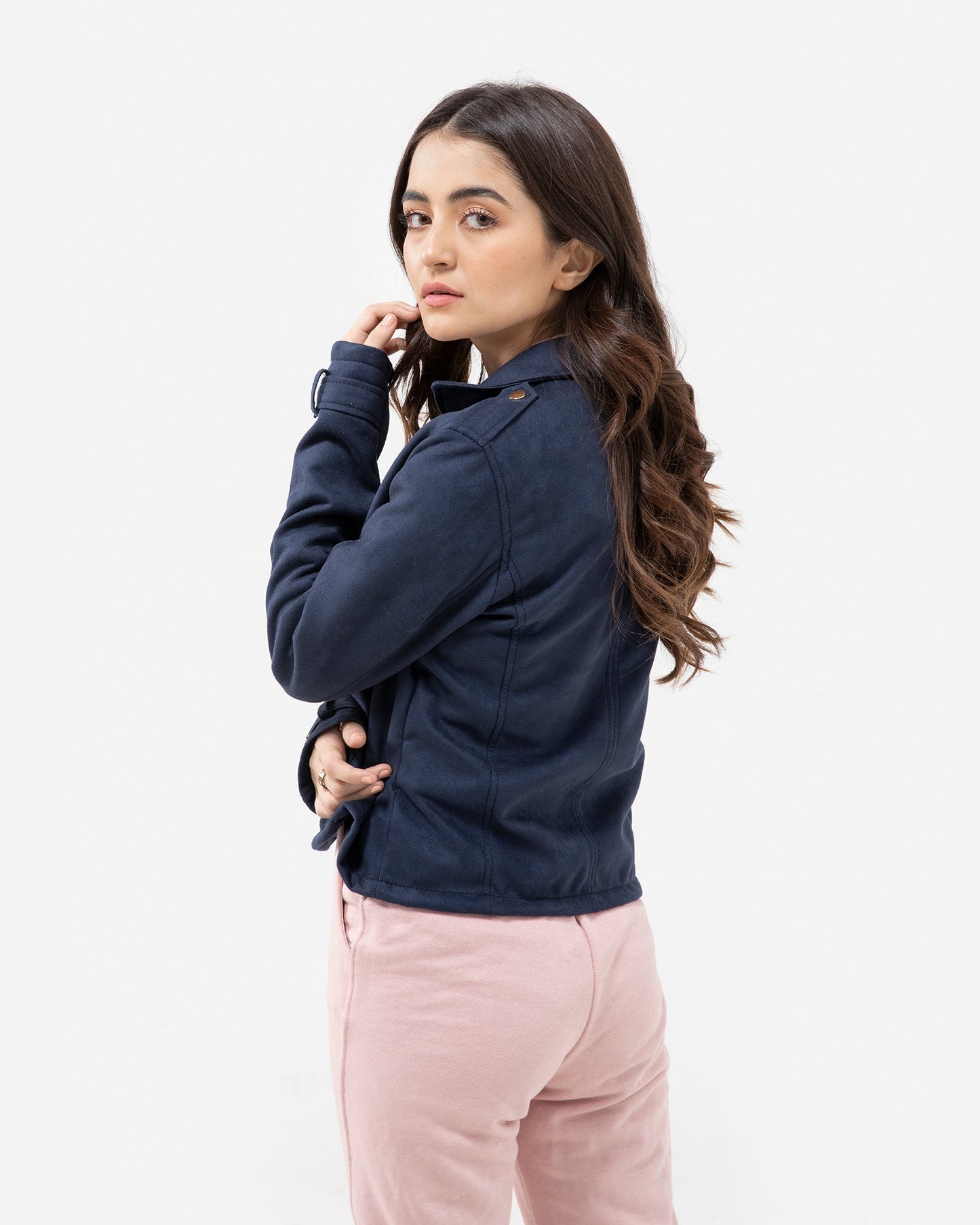 Faux Suede Jacket with Notch Collar