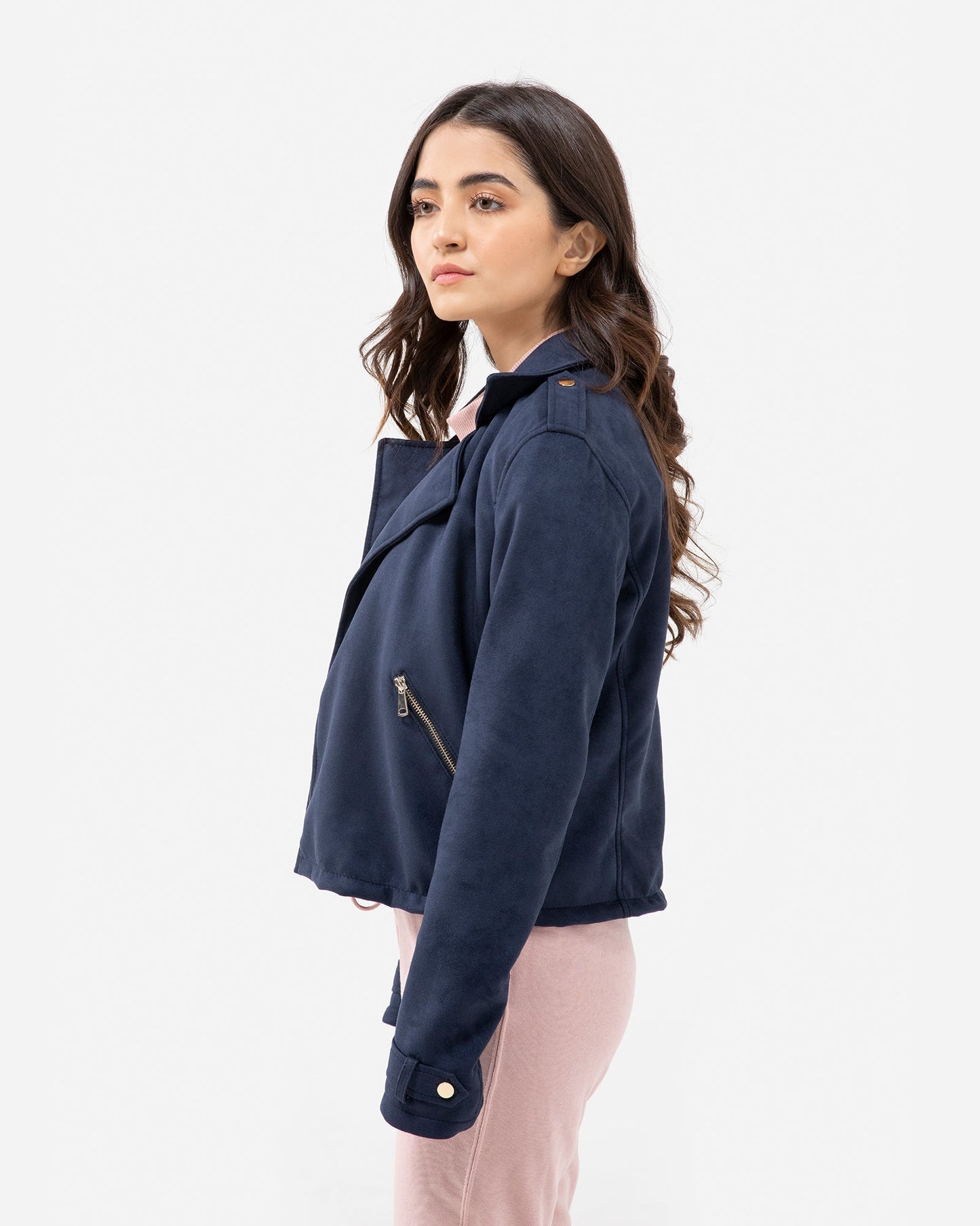 Faux Suede Jacket with Notch Collar