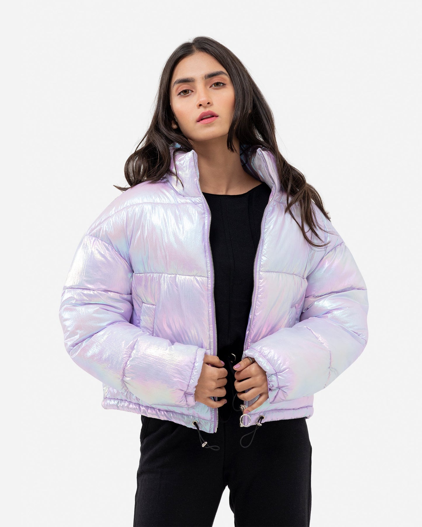 Iridescent Metallic Puffer Jacket