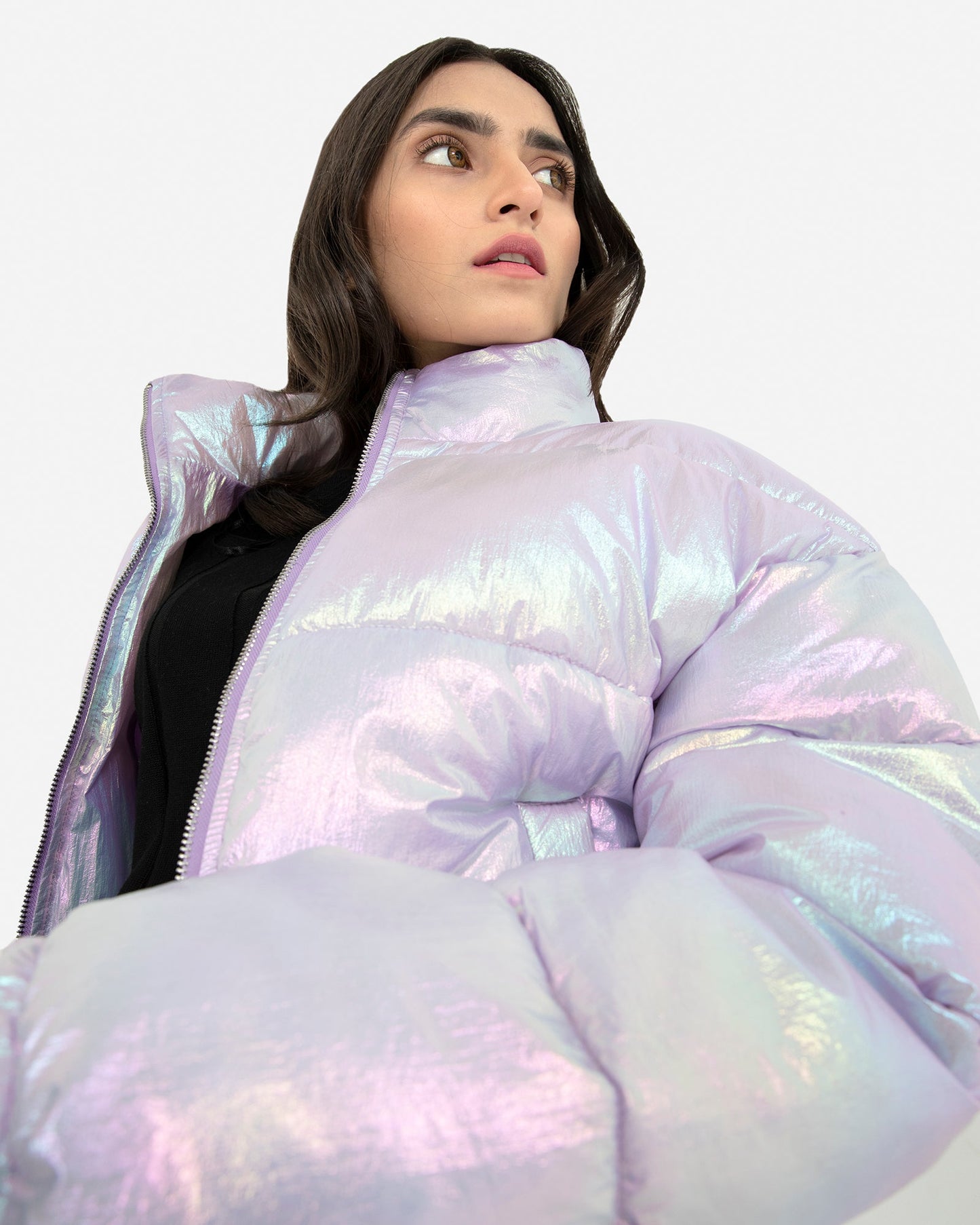 Iridescent Metallic Puffer Jacket