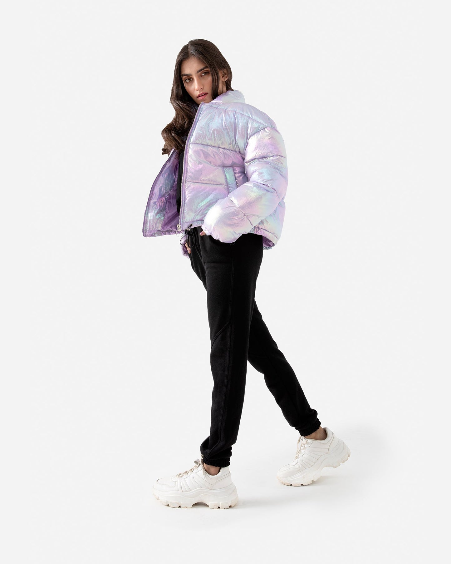Iridescent Metallic Puffer Jacket