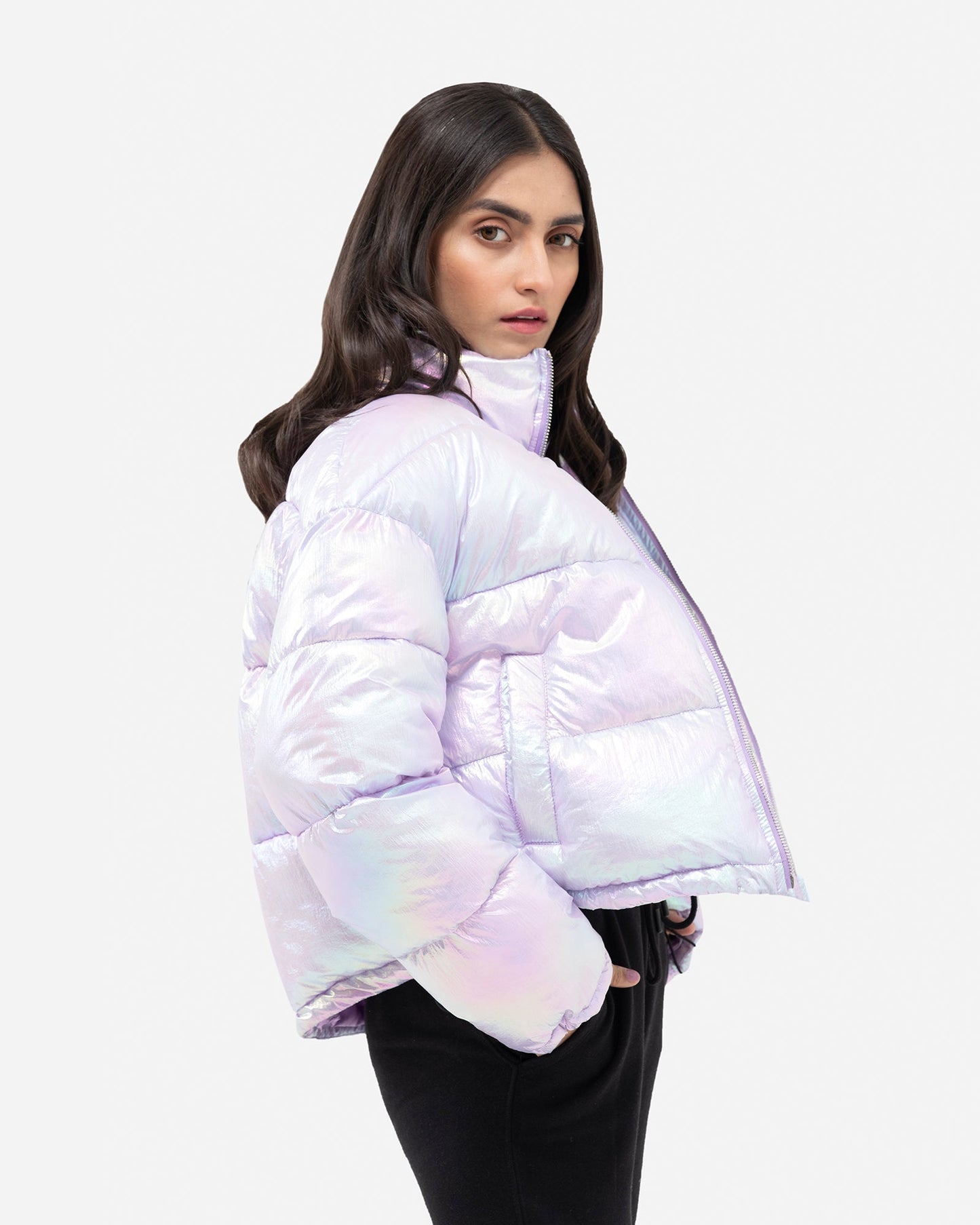 Iridescent Metallic Puffer Jacket