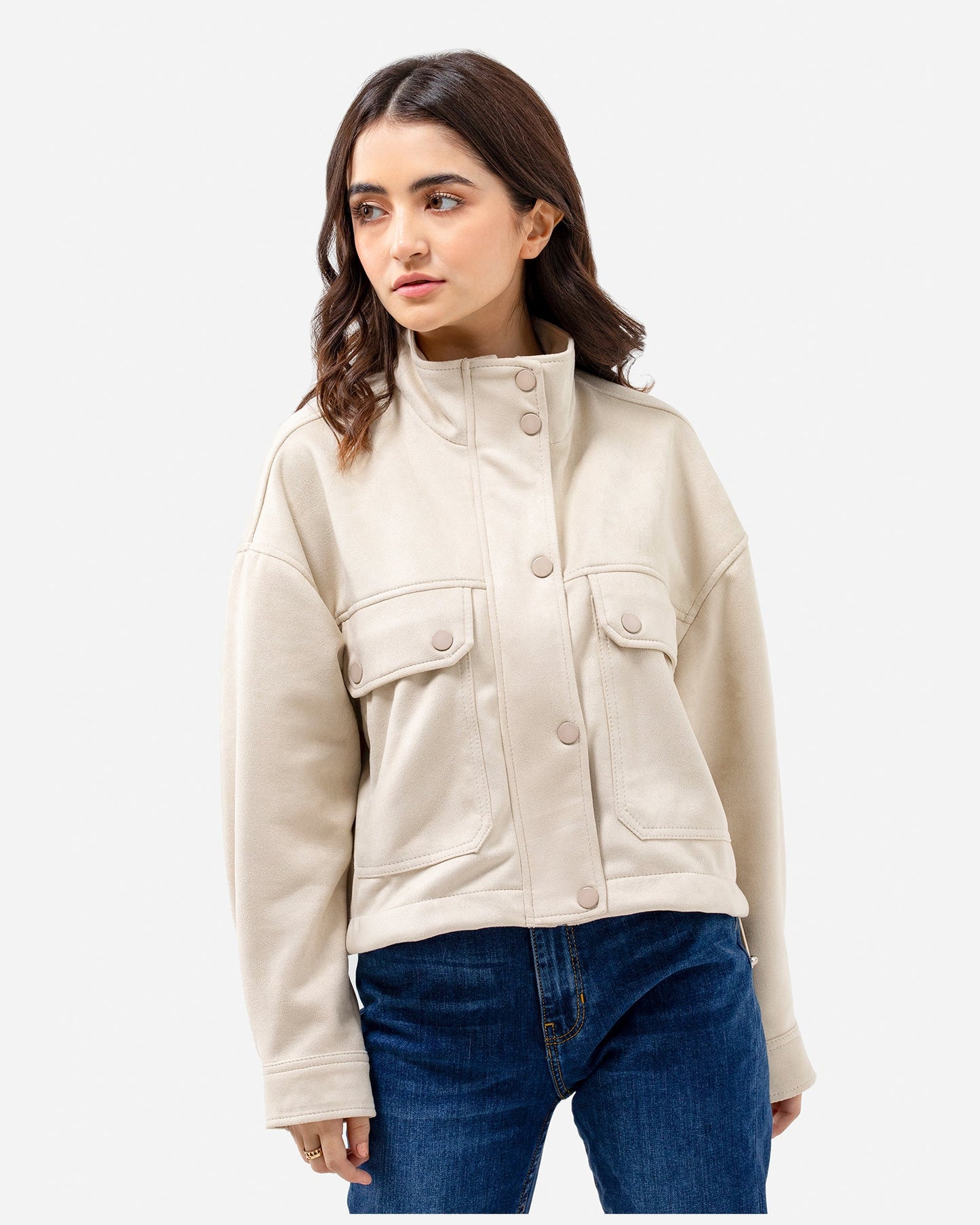 Faux Suede Cargo Jacket with Flap Pockets