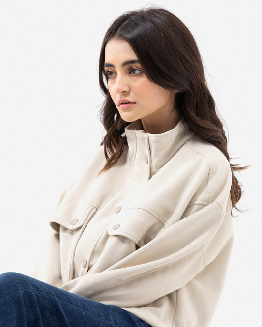 Faux Suede Cargo Jacket with Flap Pockets