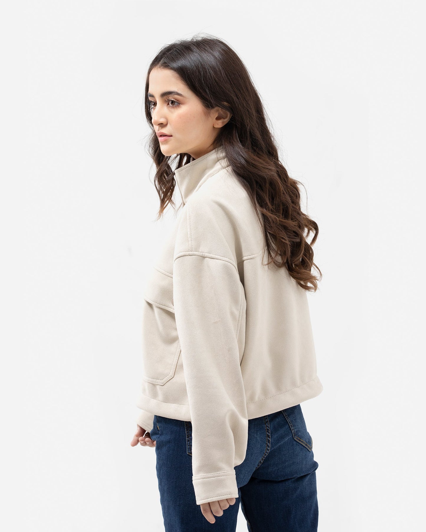 Faux Suede Cargo Jacket with Flap Pockets