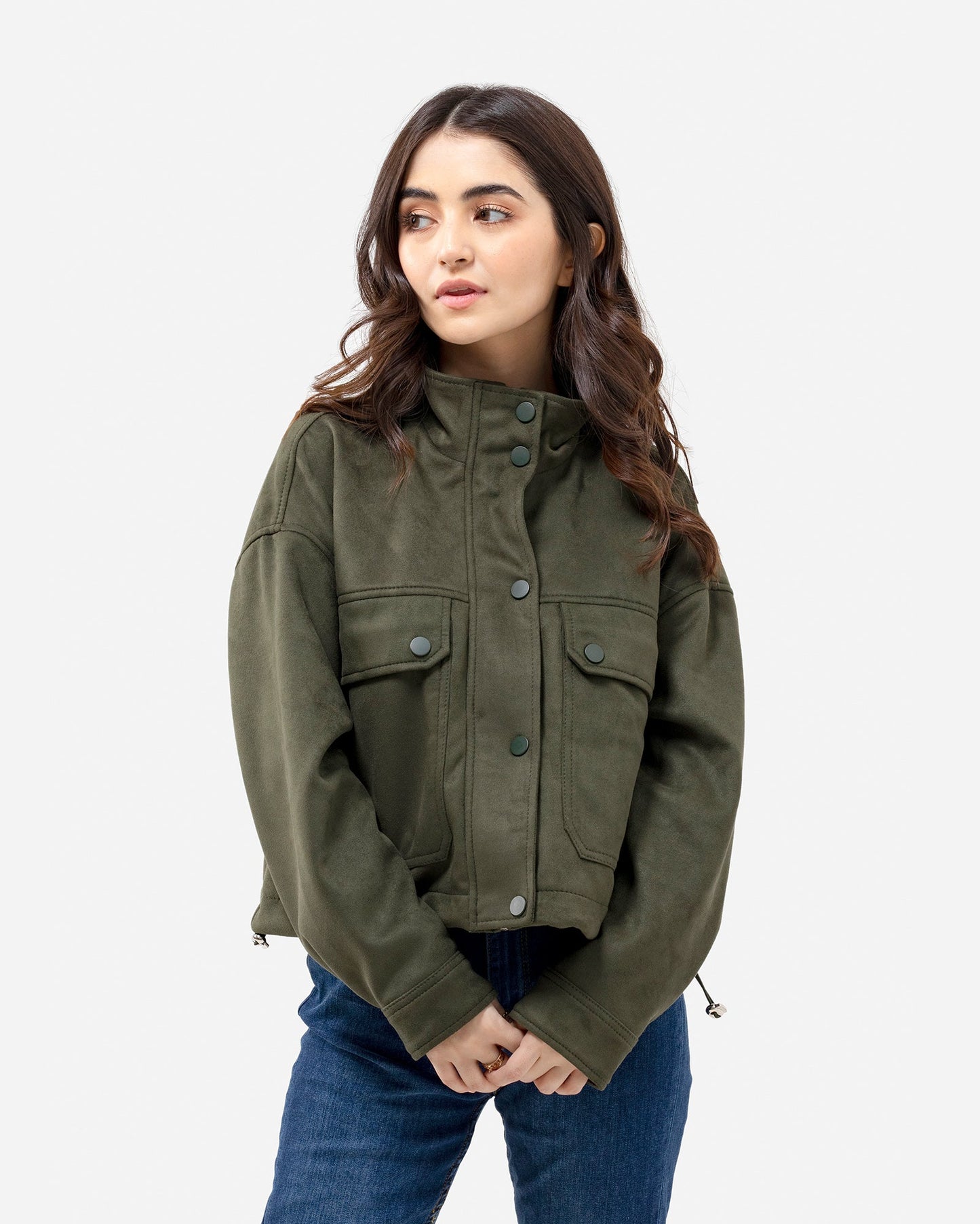 Faux Suede Cargo Jacket with Flap Pockets