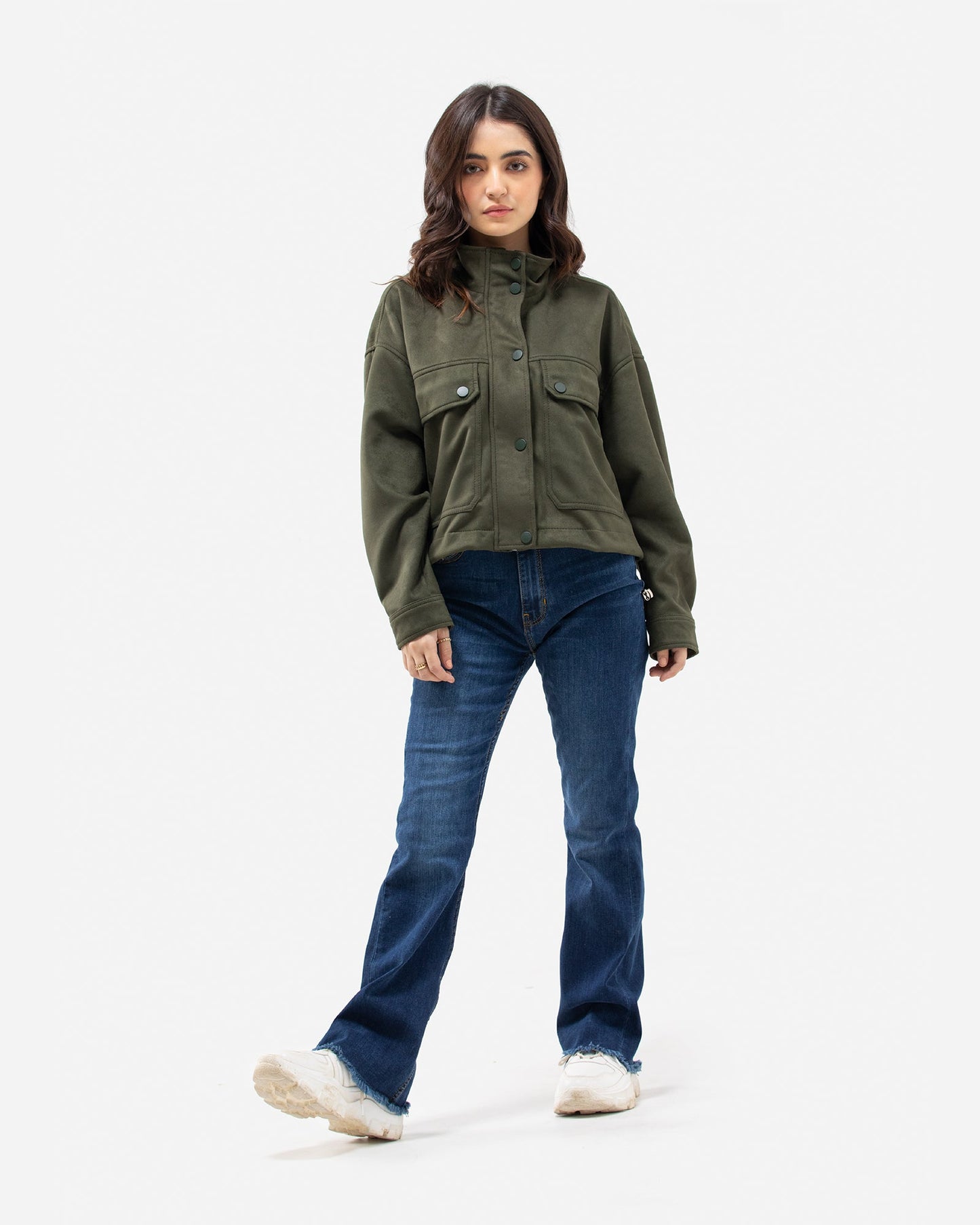 Faux Suede Cargo Jacket with Flap Pockets