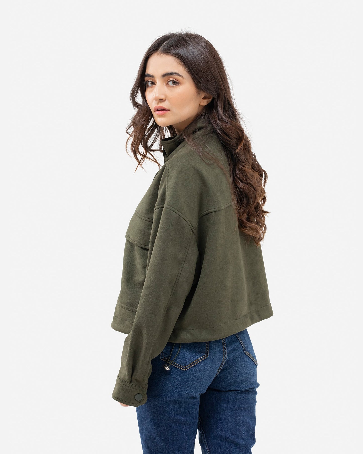 Faux Suede Cargo Jacket with Flap Pockets