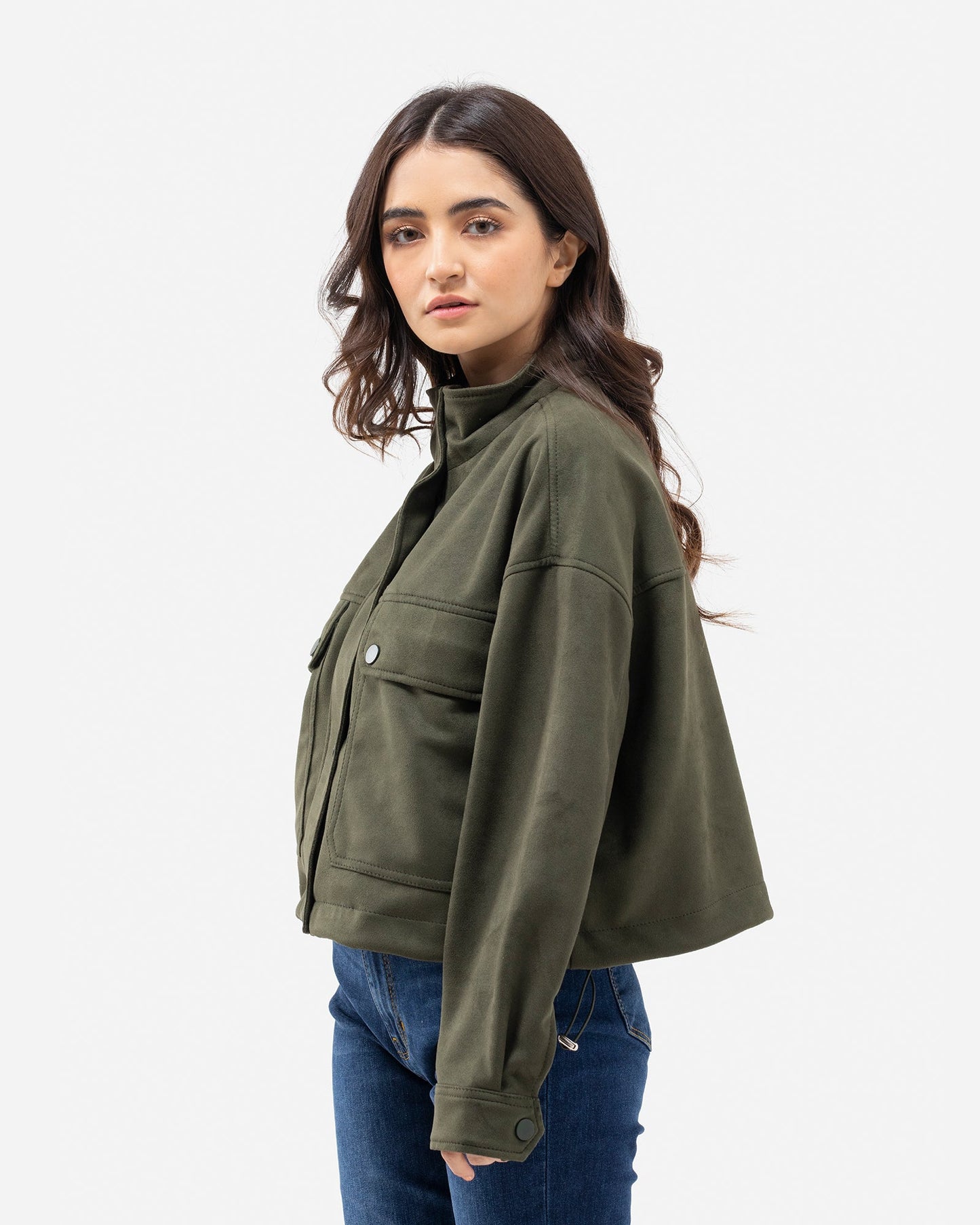 Faux Suede Cargo Jacket with Flap Pockets
